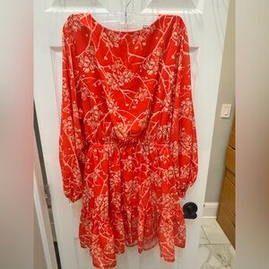 Flying Tomato Red and White Floral Long Sleeve Dress